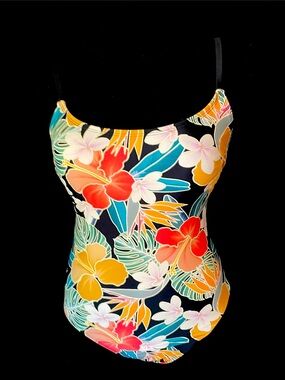 Women’s EUC HURLEY One-Piece Sz M Black with Floral Print C Stylish Back Design
